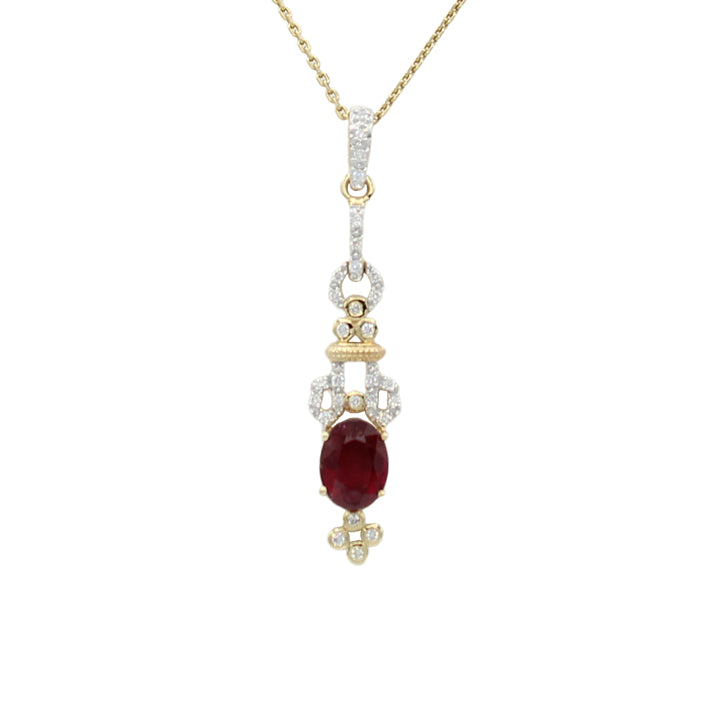 14k Diamond & Garnet Stone Drop Pendant