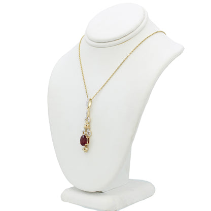 14k Diamond & Garnet Stone Drop Pendant