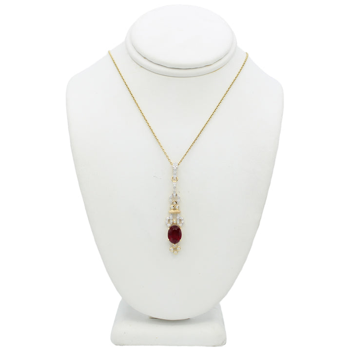 14k Diamond & Garnet Stone Drop Pendant