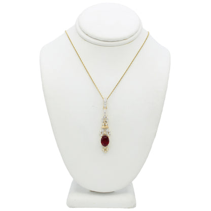 14k Diamond & Garnet Stone Drop Pendant