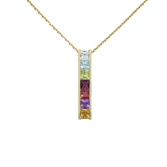 14k Multi-Color Stone Bar Pendant