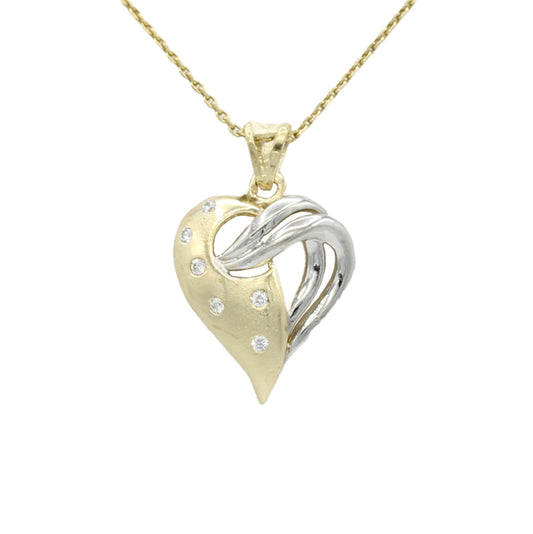 14k Two-Tone Gold CZ Heart Pendant