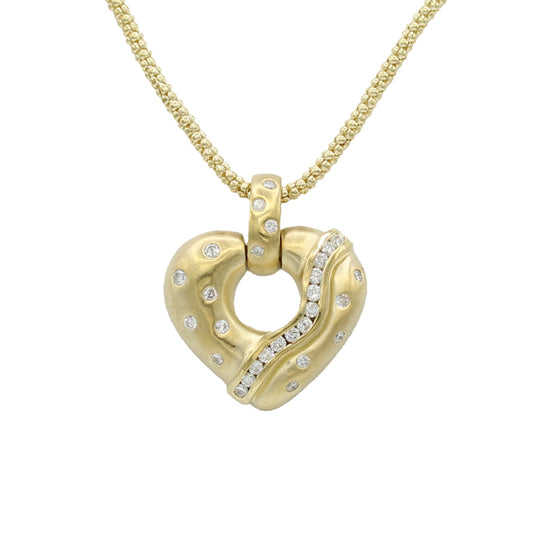 14k Yellow Gold Satin Finish Diamond Heart Pendant