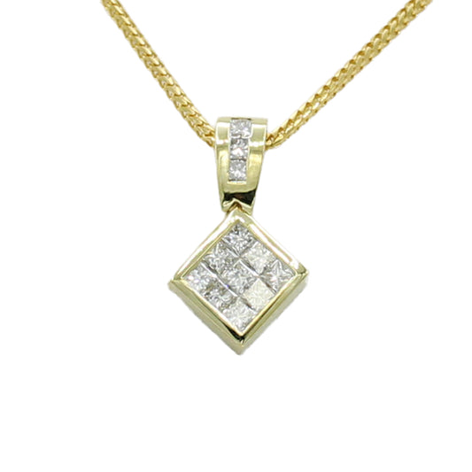 18k Yellow Gold Princess-Cut Invisible Set Diamond Pendant