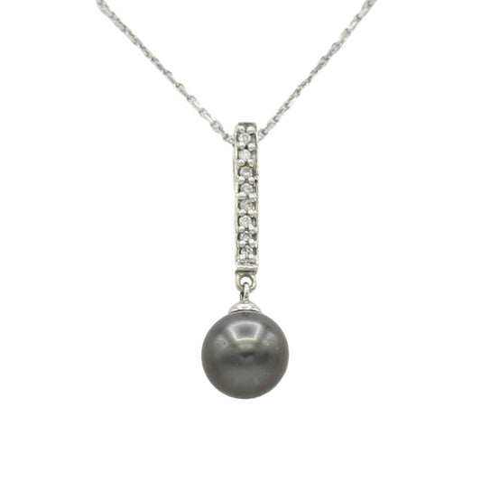 14k White Gold Diamond Cultured Tahitian Pearl Pendant