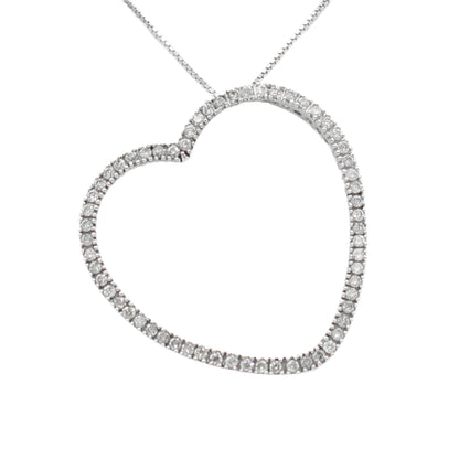 14k White Gold Diamond Open Heart Pendant