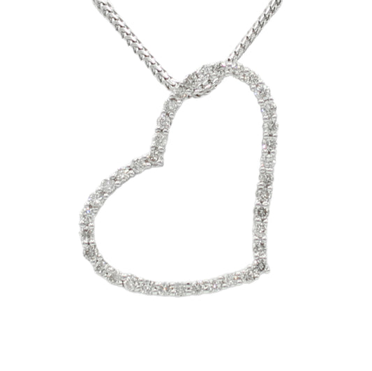 14k White Gold Diamond Open Heart Pendant