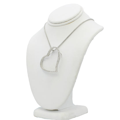 14k White Gold Diamond Open Heart Pendant