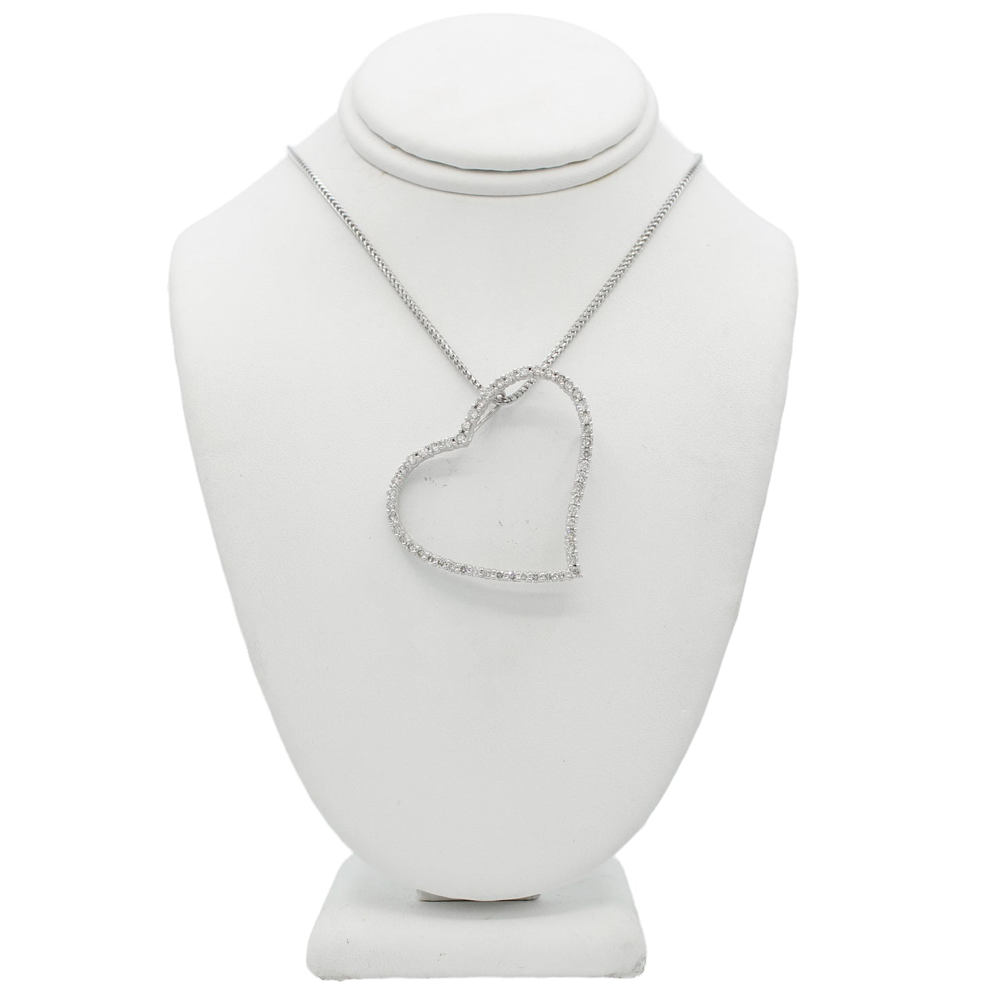 14k White Gold Diamond Open Heart Pendant