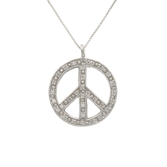 14k White Diamond Peace Pendant