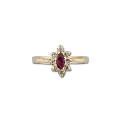 14k Yellow Gold Diamond & Ruby Gemstone Ring