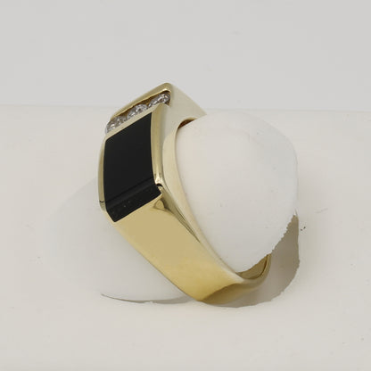 14k Yellow Gold Men's Onyx & Diamond Ring