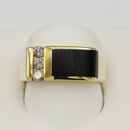 14k Yellow Gold Men's Onyx & Diamond Ring