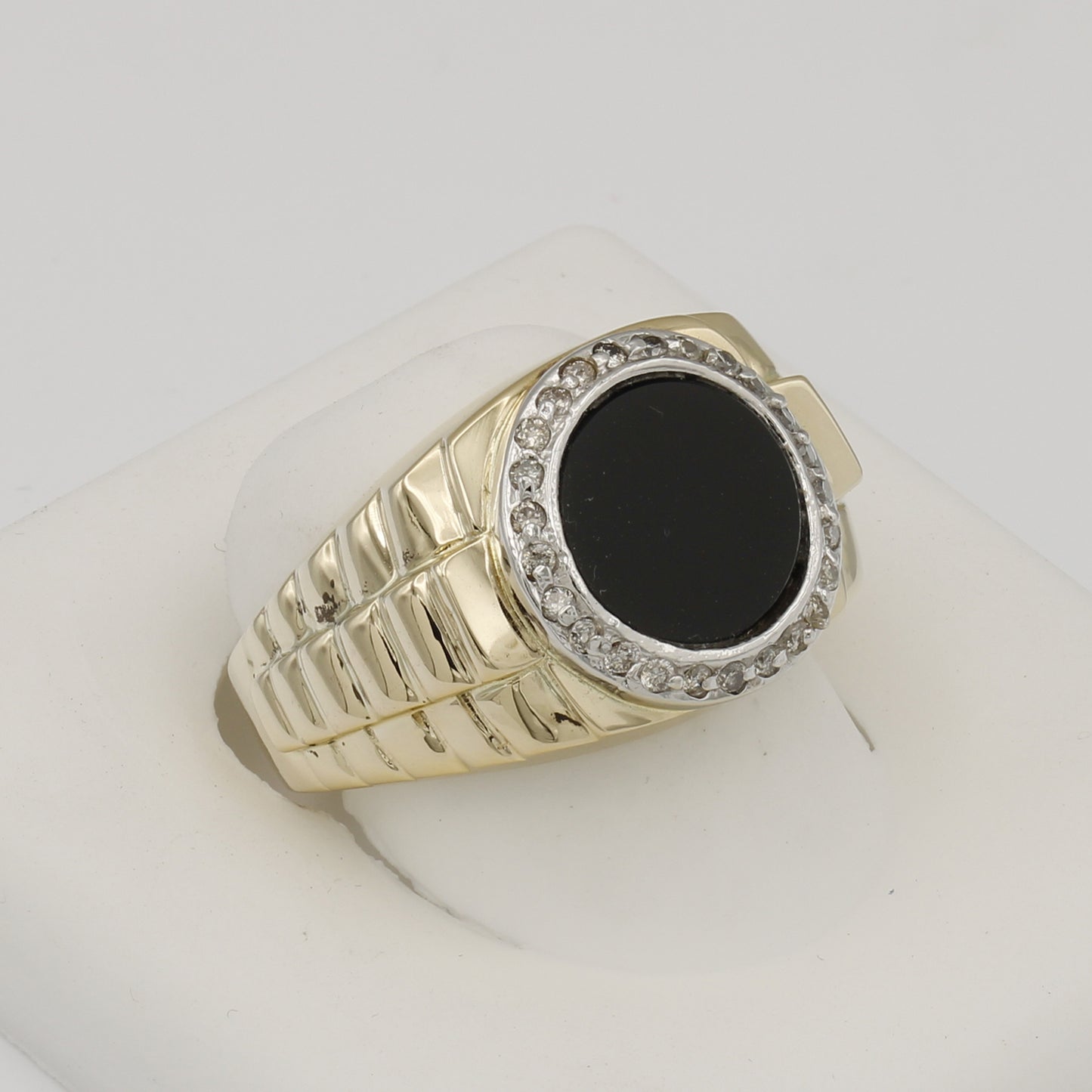 14k Yellow Gold Men's Onyx & Diamond Ring