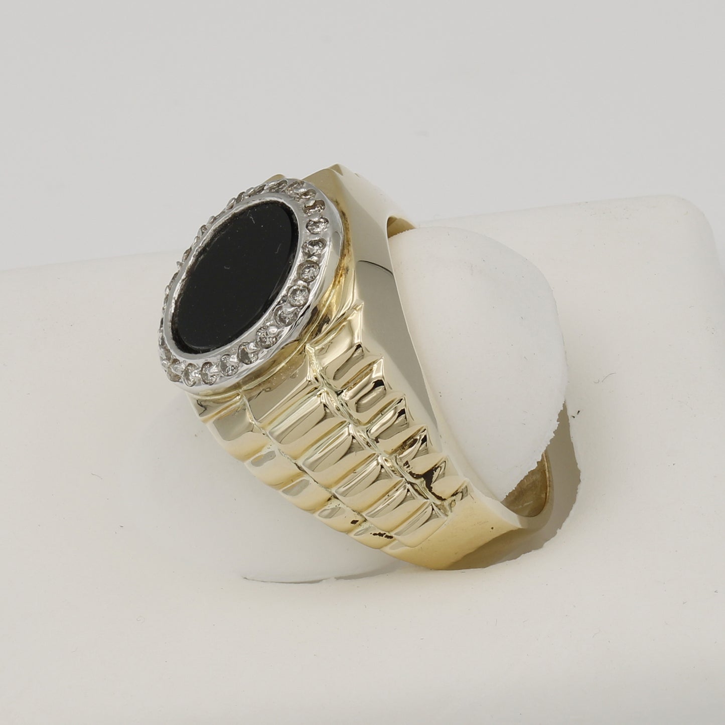 14k Yellow Gold Men's Onyx & Diamond Ring