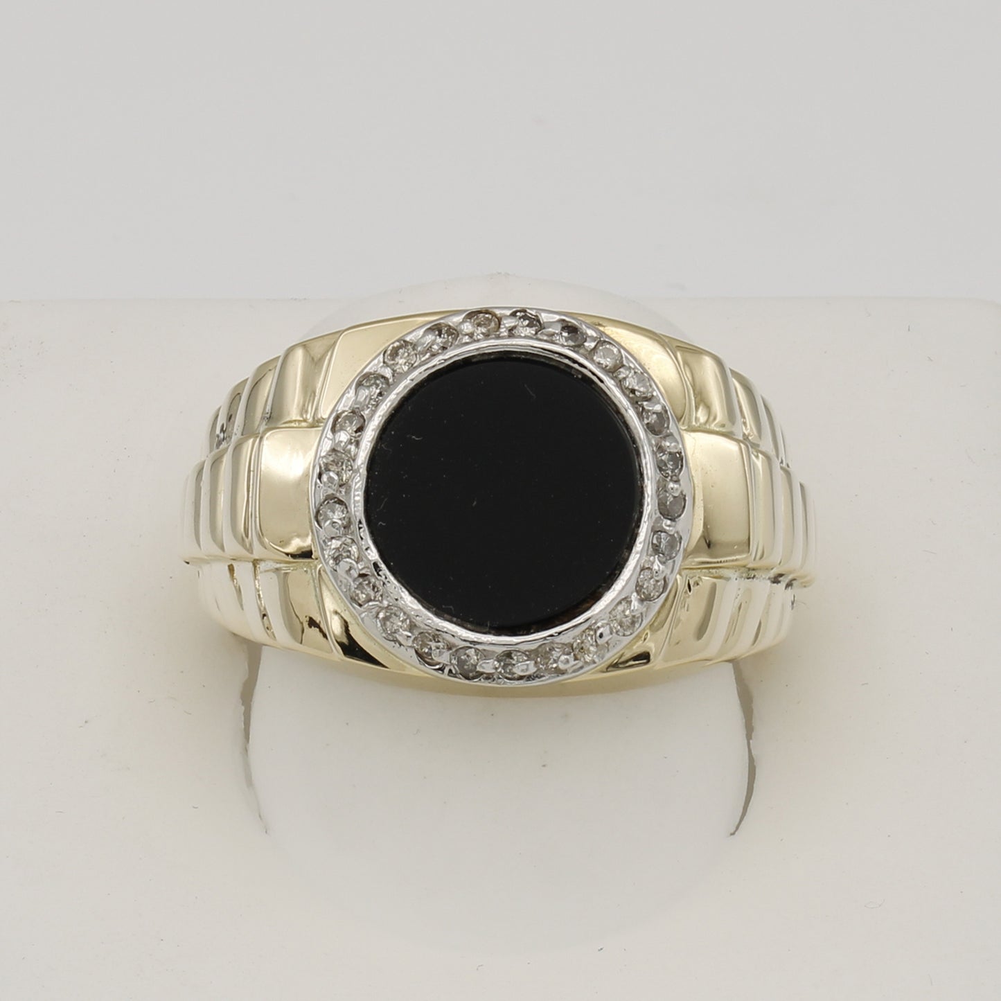 14k Yellow Gold Men's Onyx & Diamond Ring