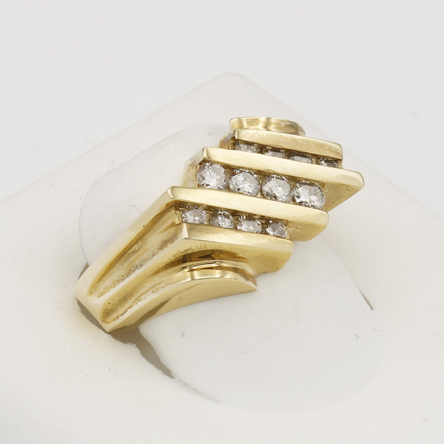 14k Yellow Gold Men's Grooved Channel-Set Diamond Ring