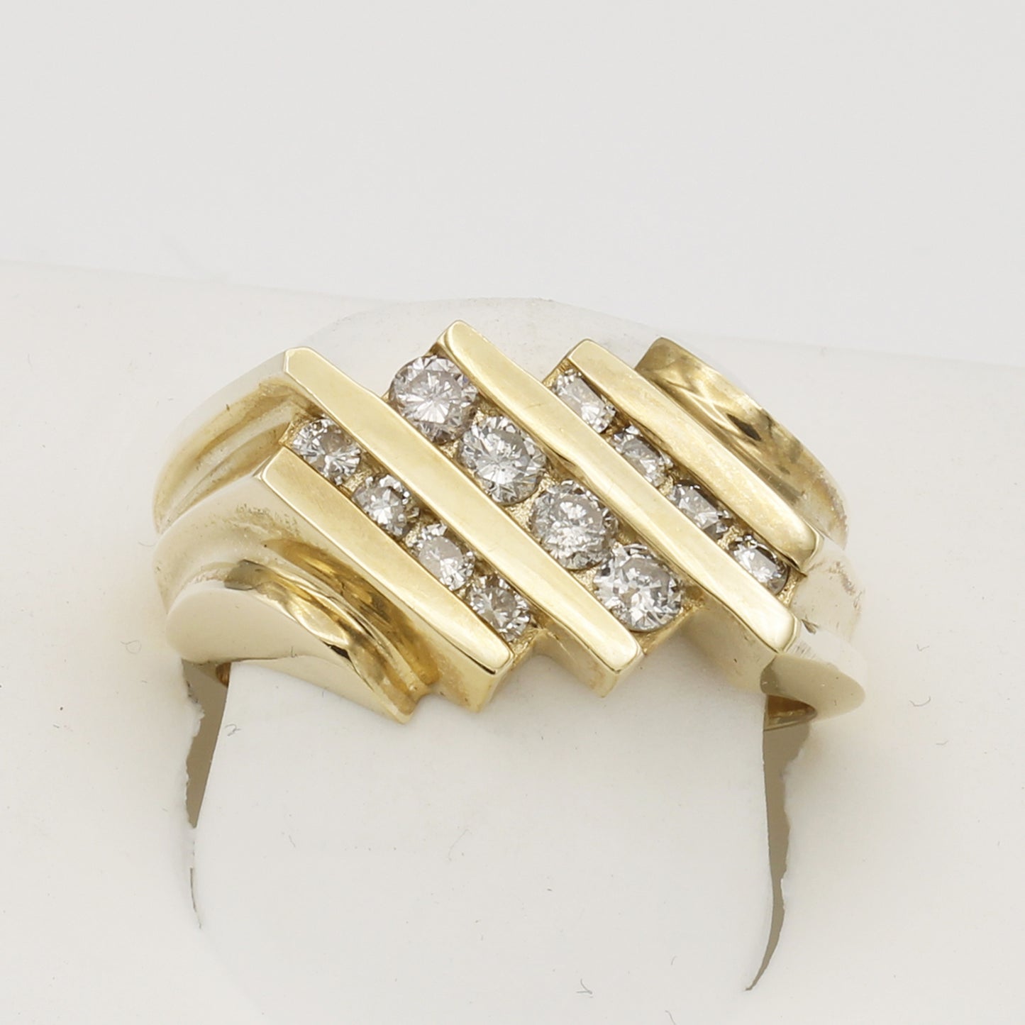 14k Yellow Gold Men's Grooved Channel-Set Diamond Ring