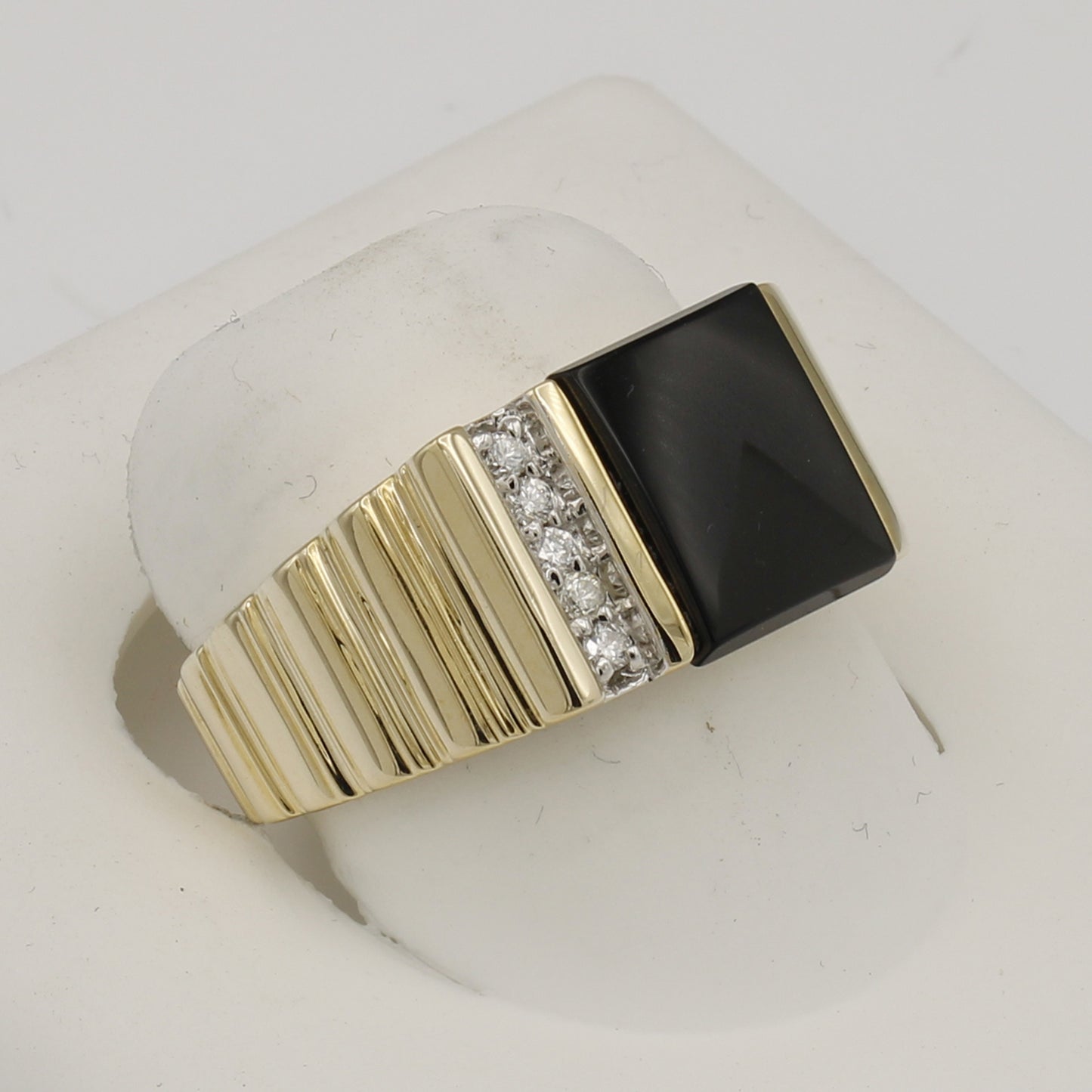 14k Yellow Gold Men's Onyx & Diamond Ring