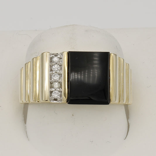 14k Yellow Gold Men's Onyx & Diamond Ring