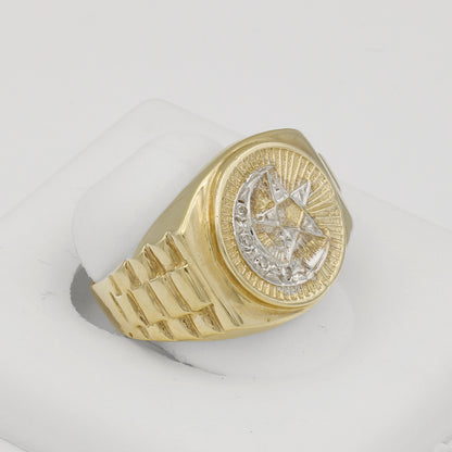 14k Yellow Gold Men's Moon & Star Diamond Watch Band Ring