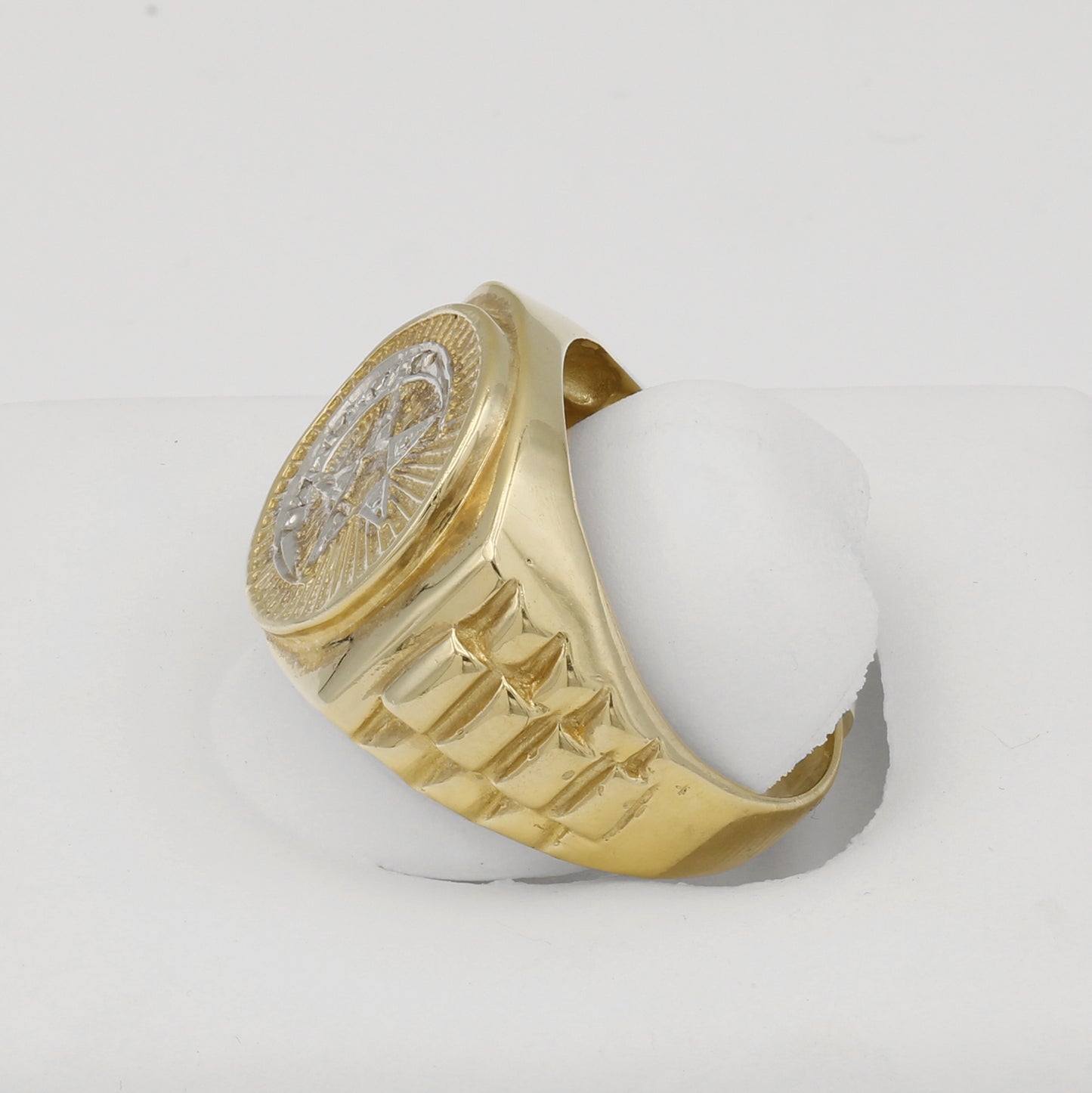 14k Yellow Gold Men's Moon & Star Diamond Watch Band Ring