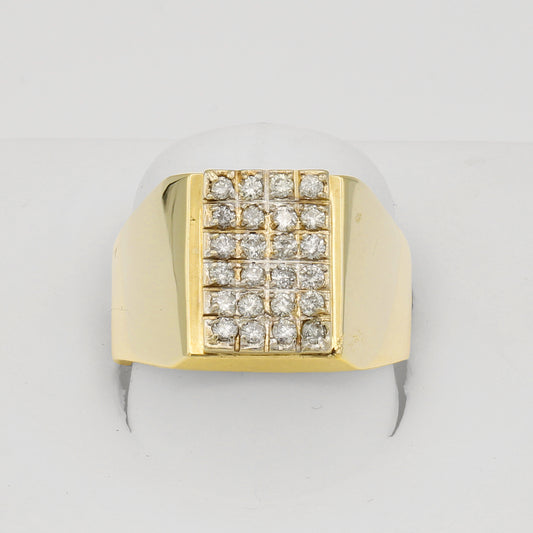 14k Yellow Gold Men's 4 X 6 Row Diamond Ring