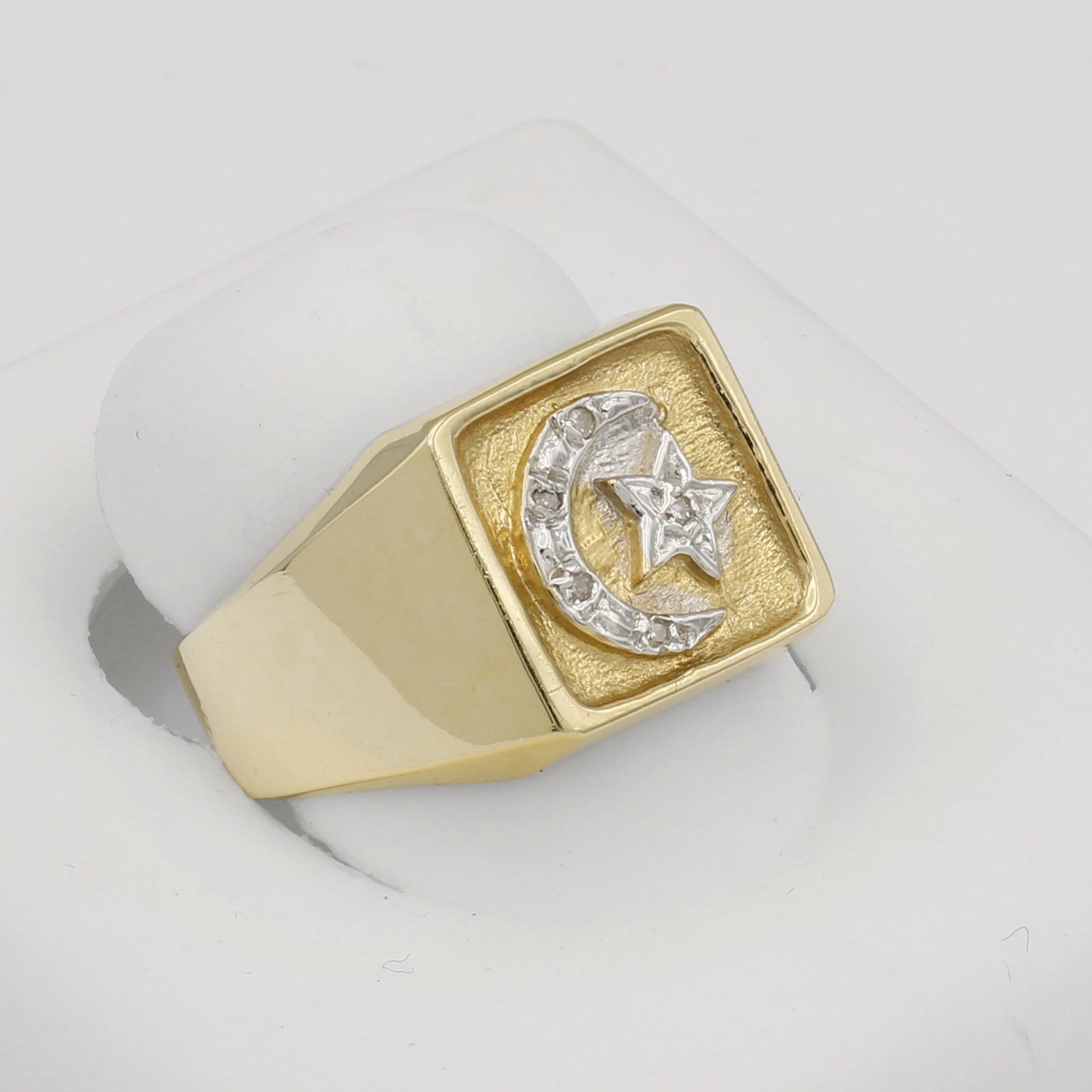 14k Yellow Gold Men's Moon & Star Diamond Ring