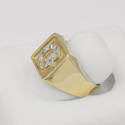 14k Yellow Gold Men's Moon & Star Diamond Ring