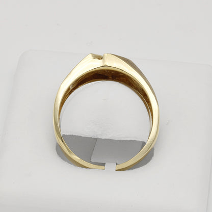 14k Yellow Gold Men's Polished & Brushed Channel-Set Diamond Ring