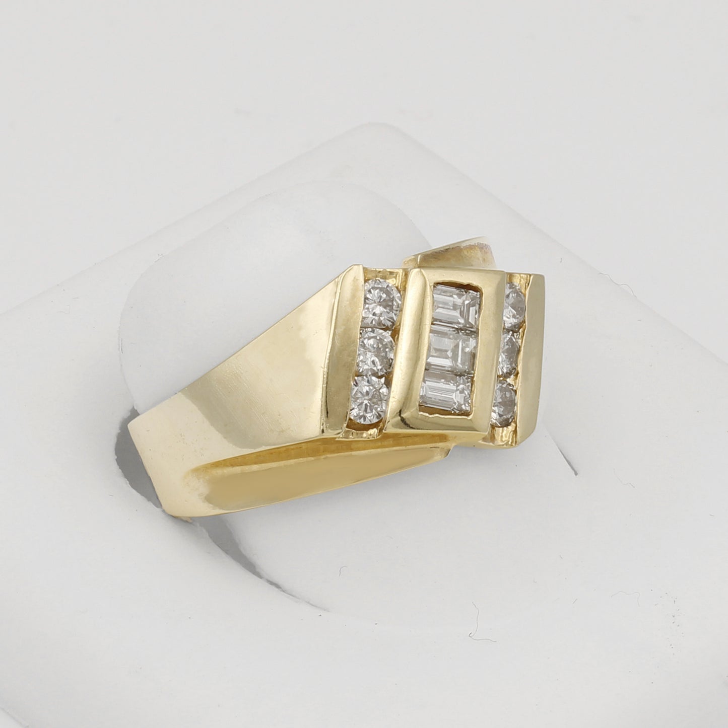 14k Yellow Gold Men's Baguette & Round Cut Channel-Set Diamond Ring