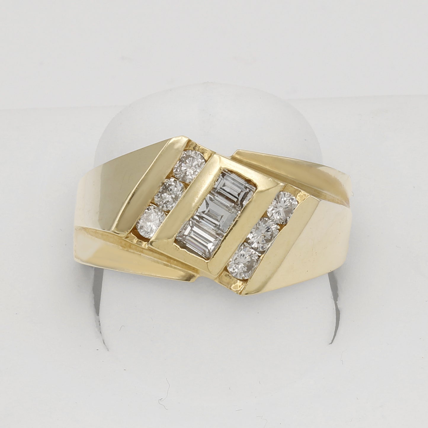 14k Yellow Gold Men's Baguette & Round Cut Channel-Set Diamond Ring