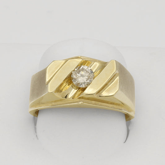 14k Yellow Gold Men's Round-Cut Solitaire Diamond Ring