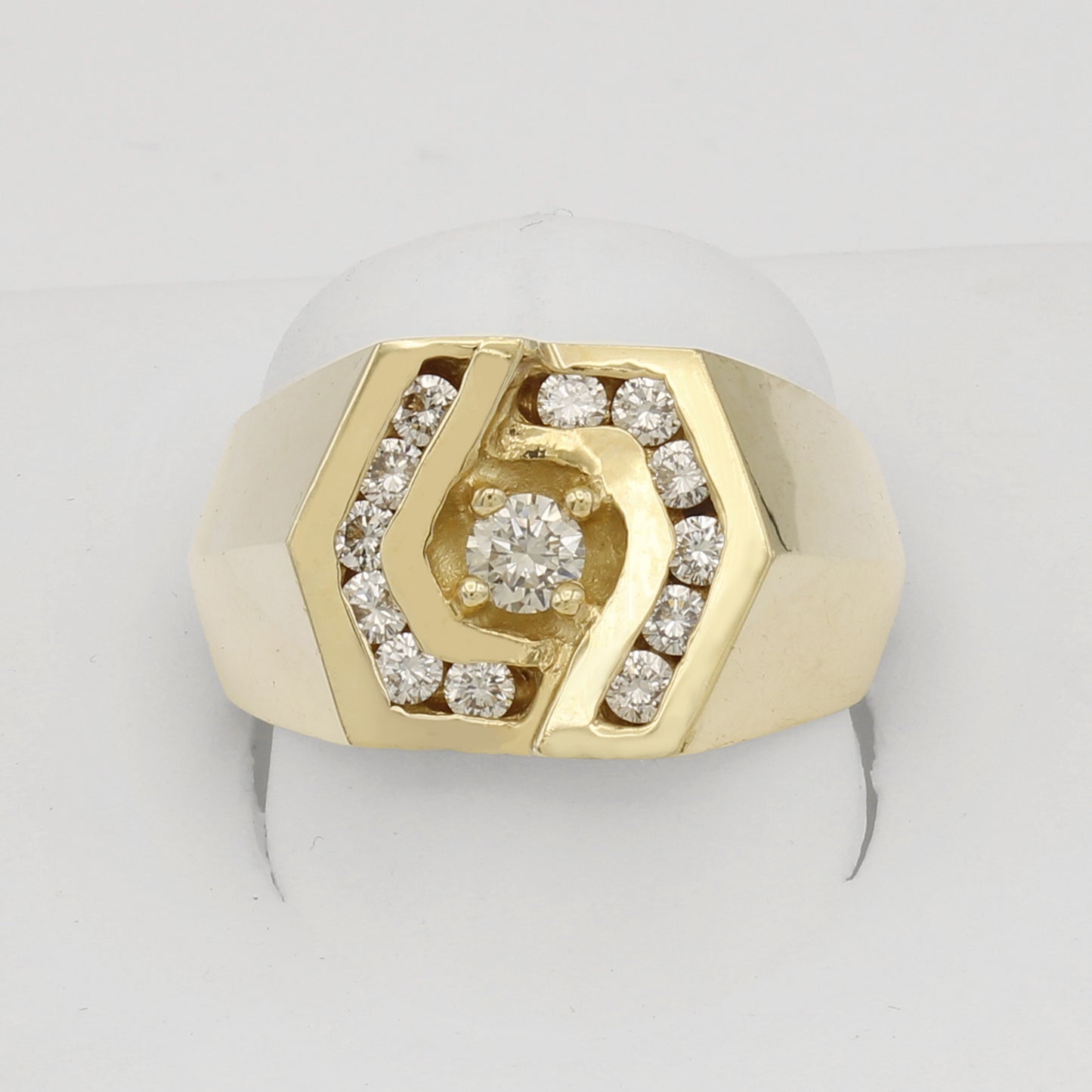 14k Yellow Gold Men's Round-Cut Channel-Set Diamond Ring