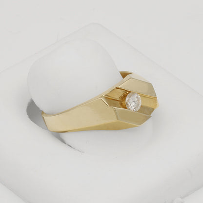 14k Yellow Gold Men's Round-Cut Solitaire Diamond Ring