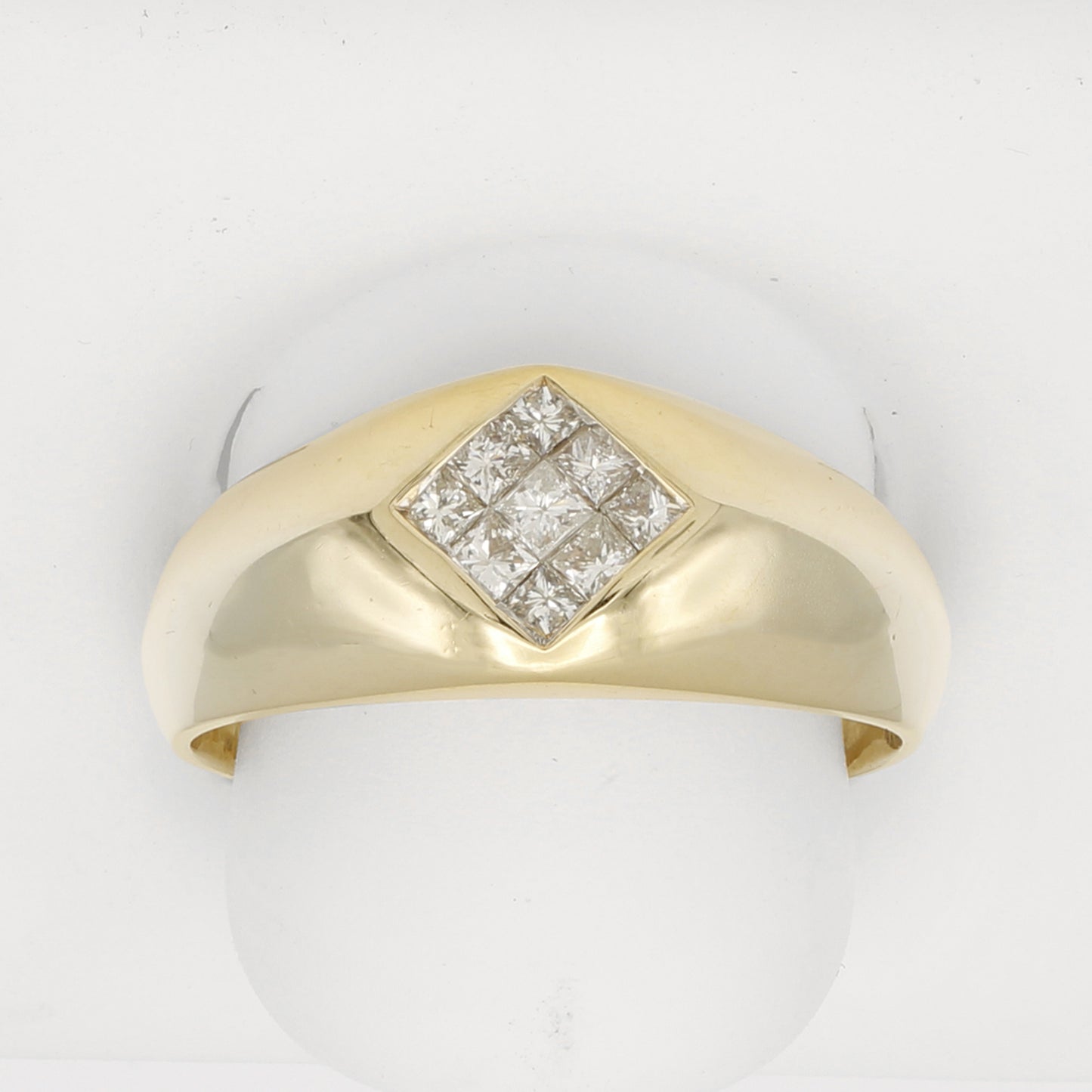 14k Yellow Gold Men's Polished Princess-Cut Invisible-Set Diamond Ring