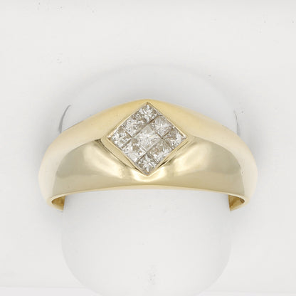 14k Yellow Gold Men's Polished Princess-Cut Invisible-Set Diamond Ring