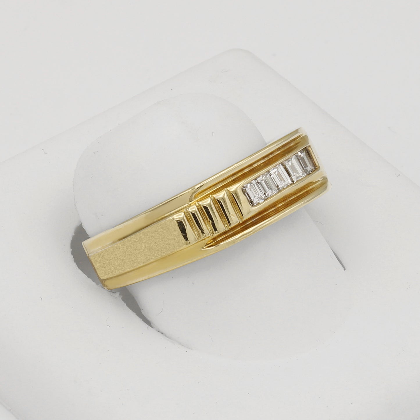 14k Yellow Gold Men's Grooved Channel Set Baguette Diamond Wedding Band