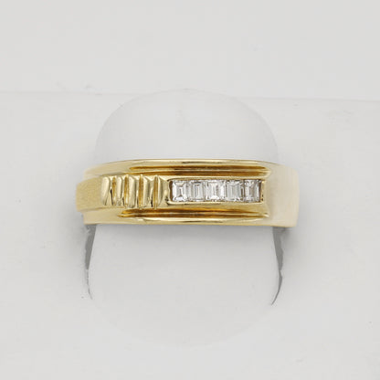 14k Yellow Gold Men's Grooved Channel Set Baguette Diamond Wedding Band