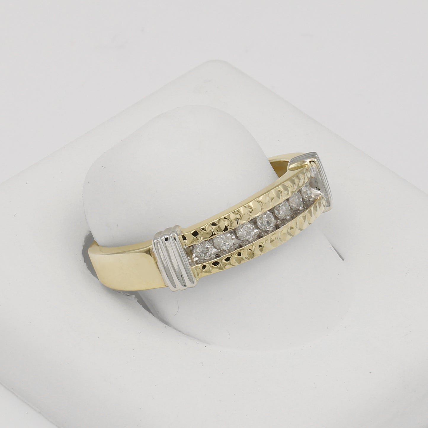 14k Two-Tone Gold Diamond-Cut Channel Setting Diamond Wedding Band