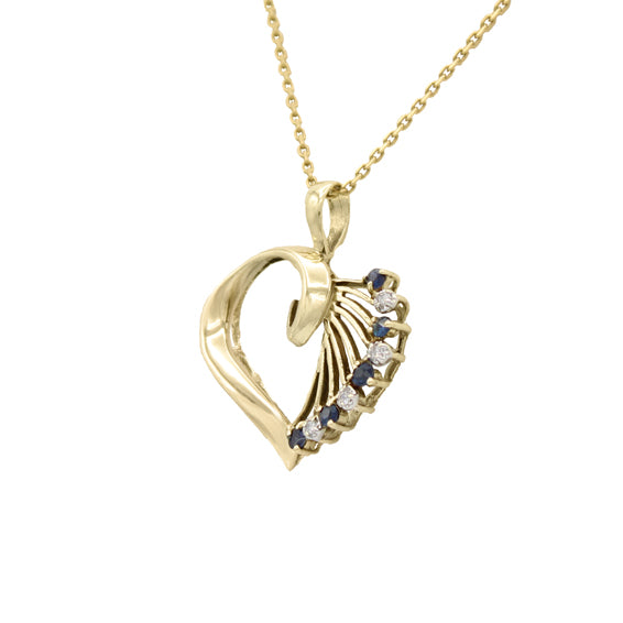 14k Diamond & Sapphire Heart Pendant