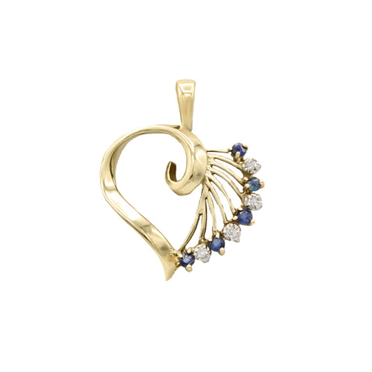 14k Diamond & Sapphire Heart Pendant