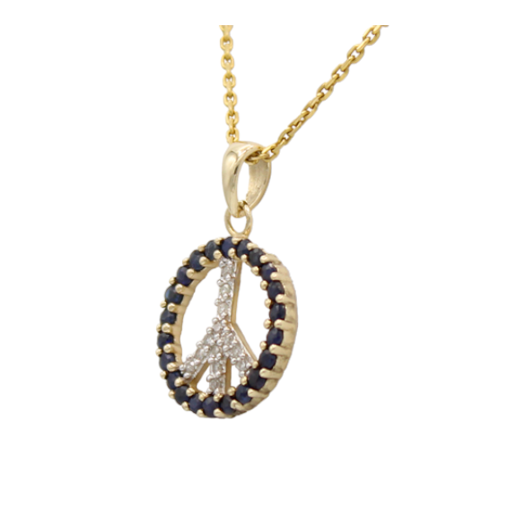 14k Diamond & Sapphire Peace  Pendant