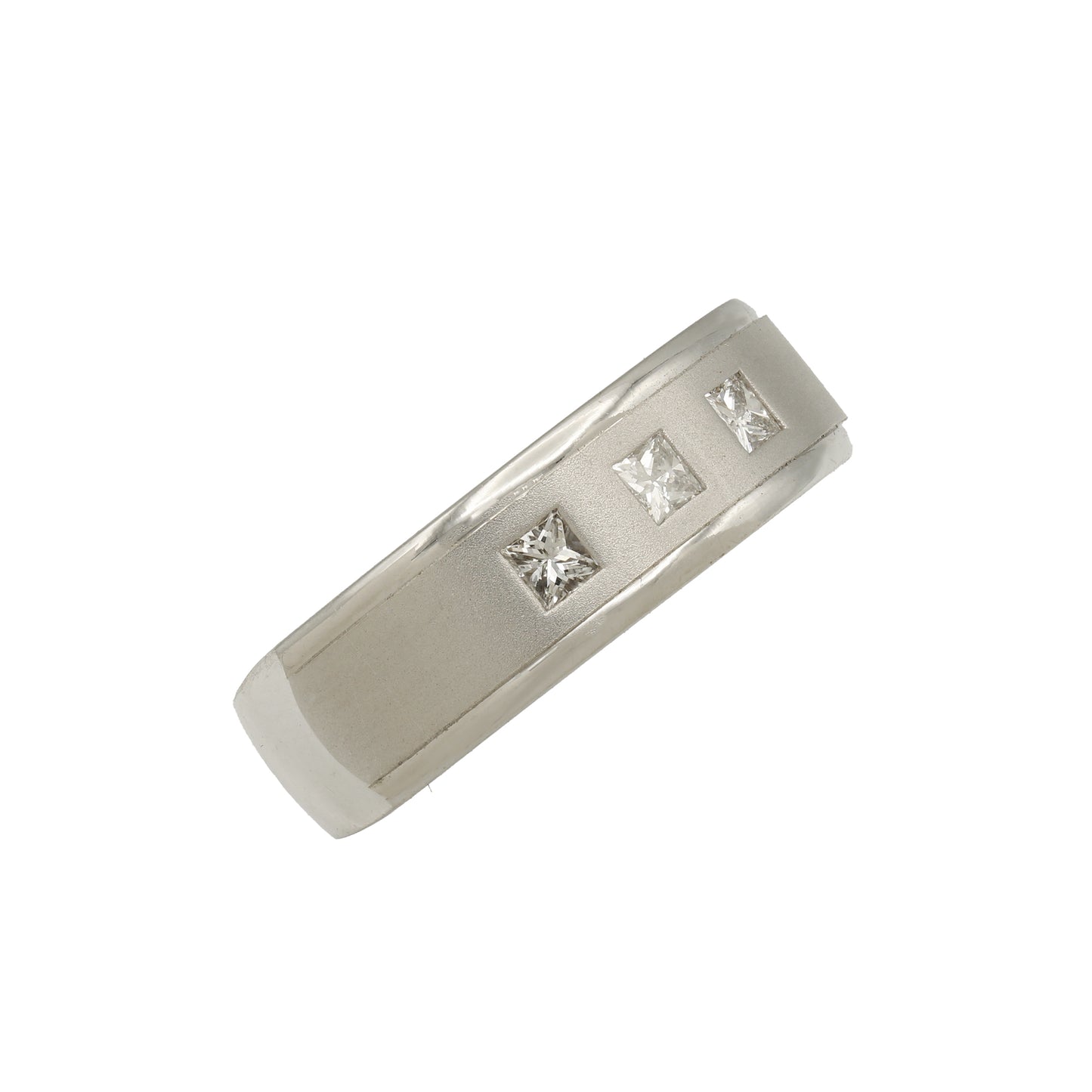 14k White Gold 3-Stone Princess-Cut Diamond Wedding Band