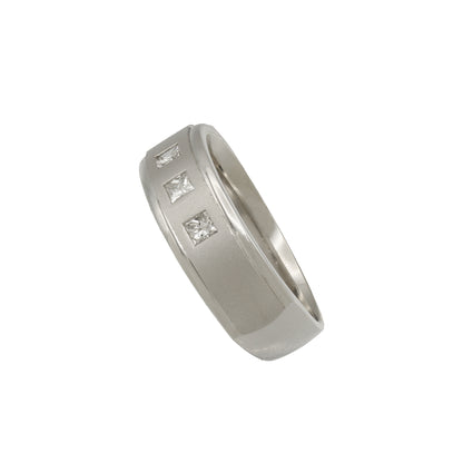 14k White Gold 3-Stone Princess-Cut Diamond Wedding Band