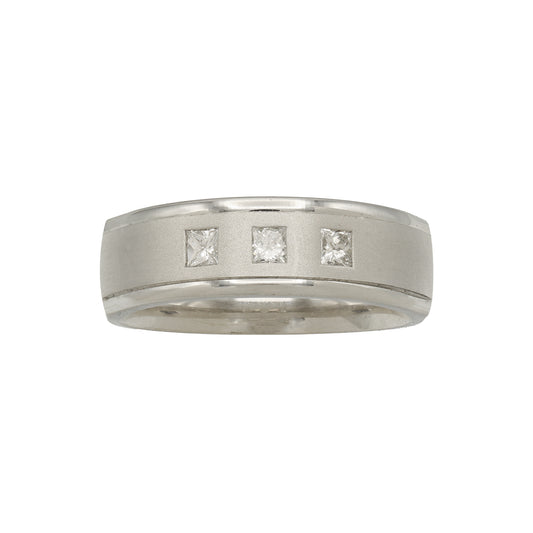 14k White Gold 3-Stone Princess-Cut Diamond Wedding Band