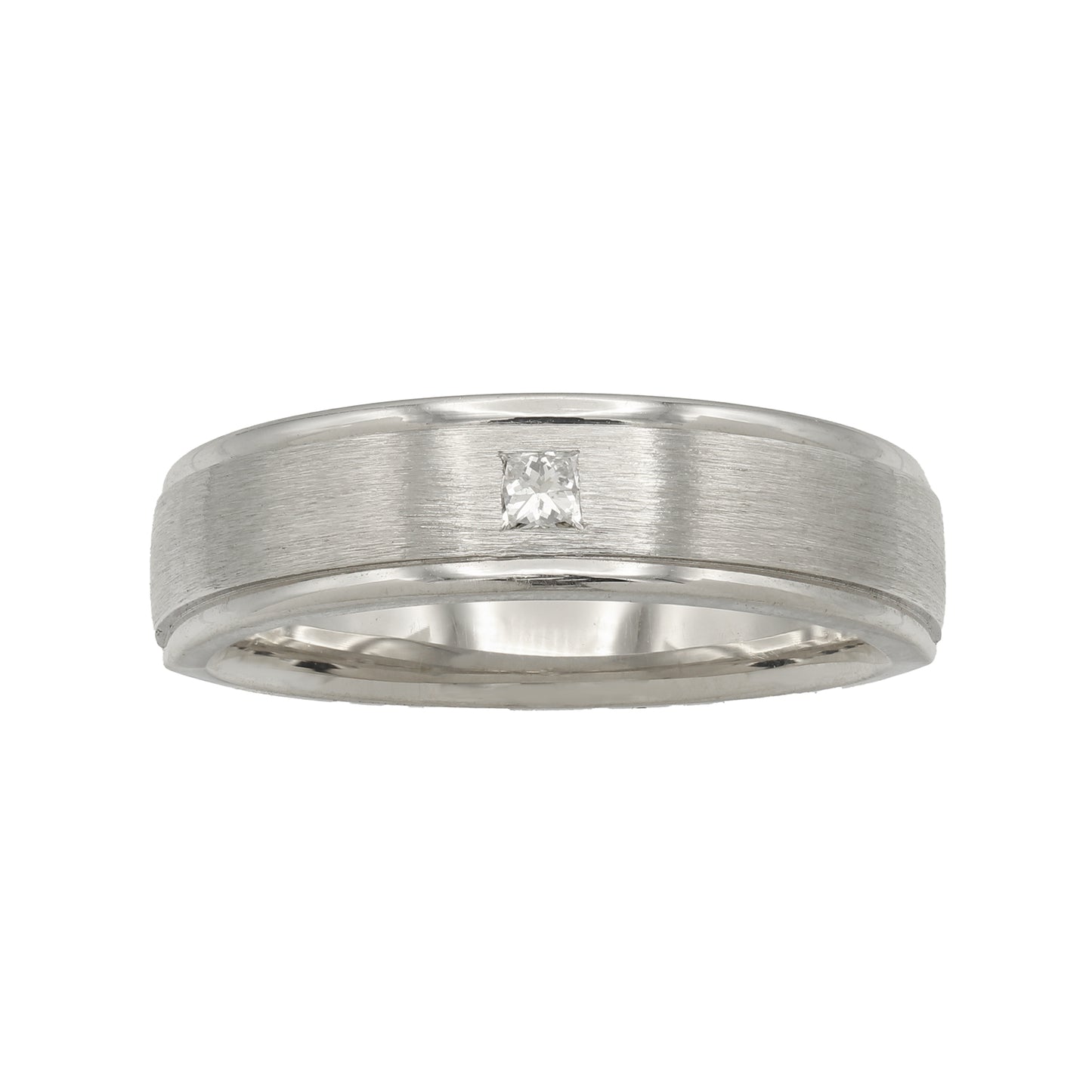 14k White Gold 1-Stone Princess-Cut Diamond Wedding Band