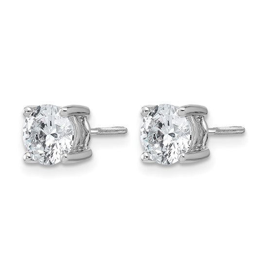 14k White Gold 2 ct. Lab Grown Diamond VS/SI+ G+ Round Four Prong Heavyweight Screwback Stud Earrings