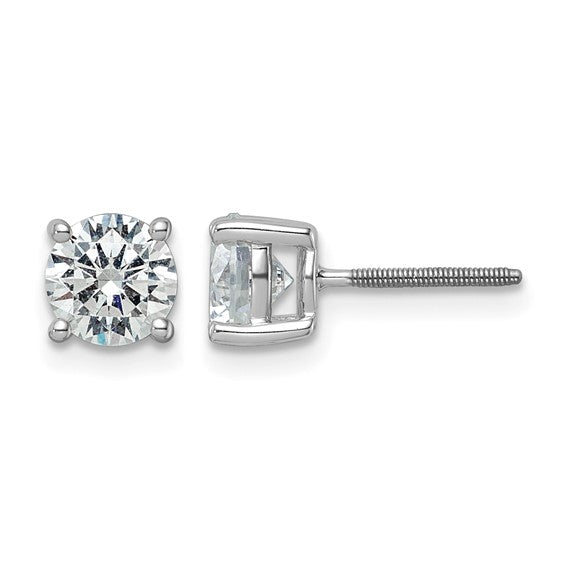 14k White Gold 2 ct. Lab Grown Diamond VS/SI+ G+ Round Four Prong Heavyweight Screwback Stud Earrings