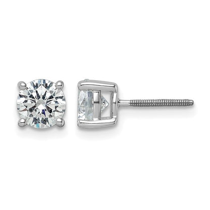 14k White Gold 2 ct. Lab Grown Diamond VS/SI+ G+ Round Four Prong Heavyweight Screwback Stud Earrings